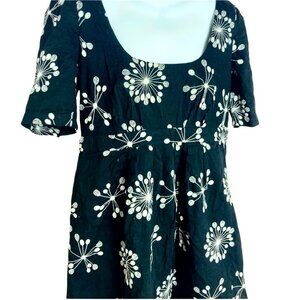 French Connection Babydoll Dress Black With White Floral Embroidery Size 10